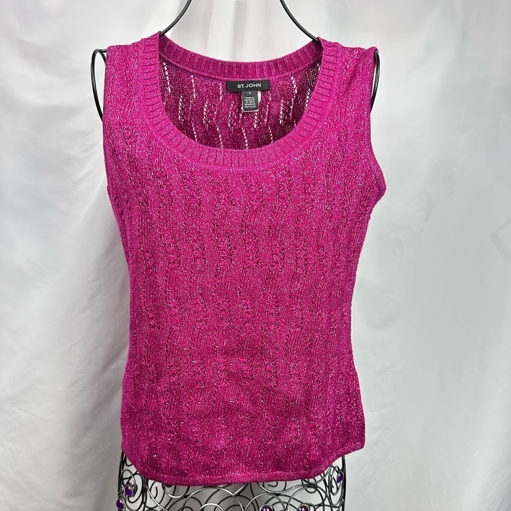 ST John pink glitter crochet tank top size SP